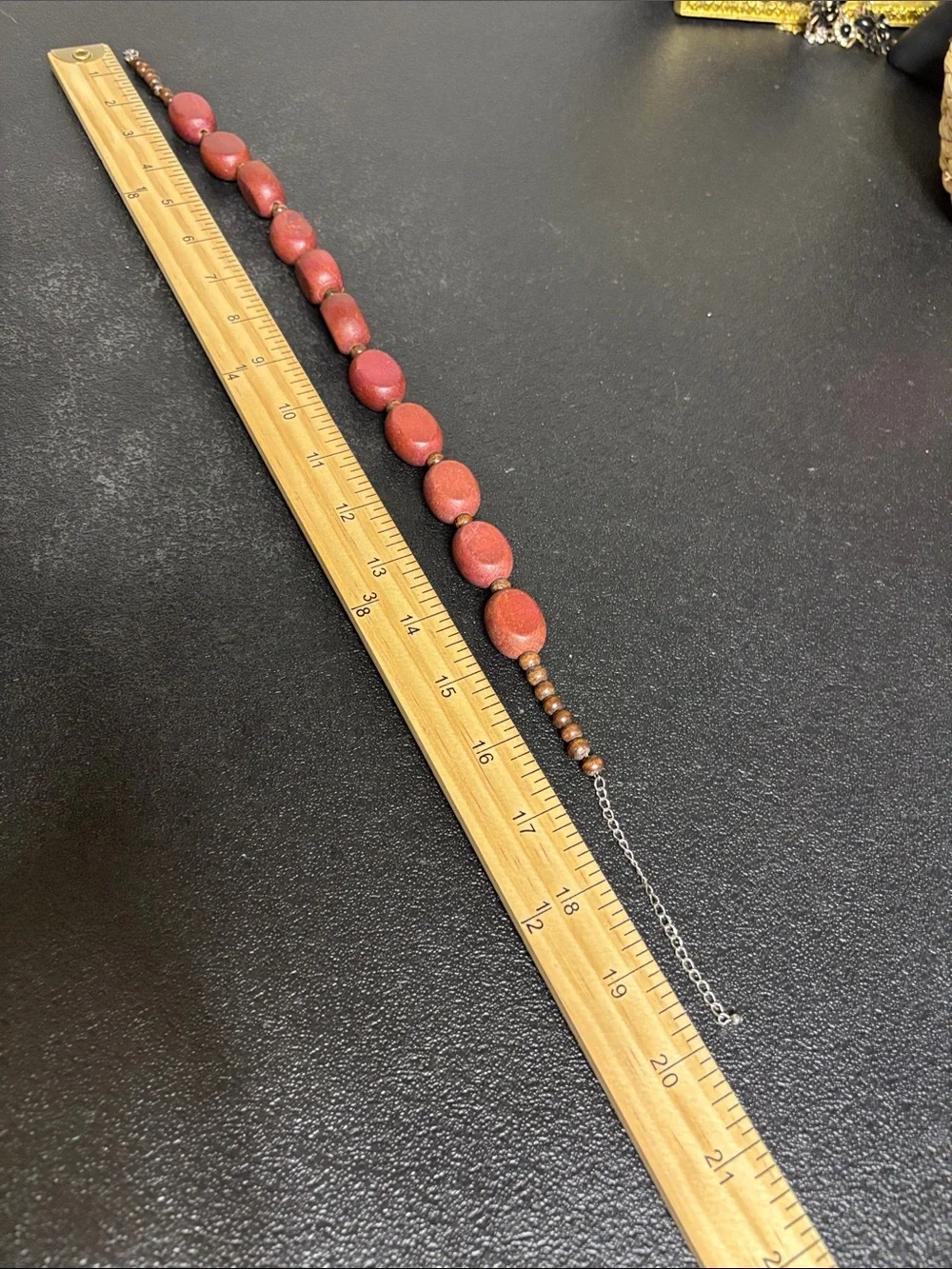 Handcrafted Boho Maroon Brown Chunky Wooden Bead Necklace